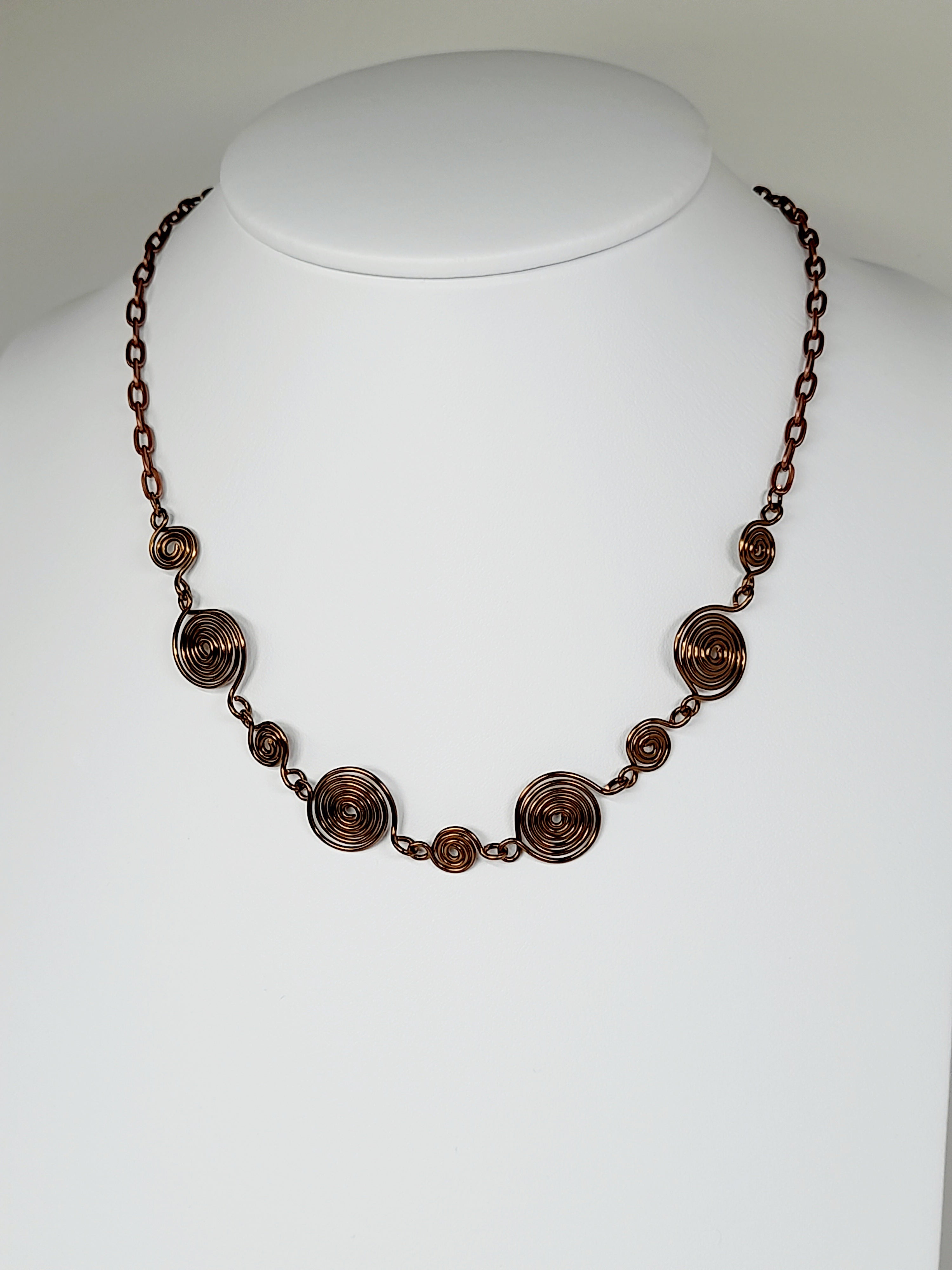 Handmade Bronze Spiral Necklace, Elegant Swirly Statement Necklace