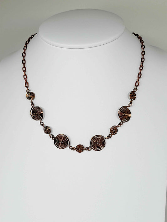 Handmade Bronze Spiral Necklace, Elegant Swirly Statement Necklace