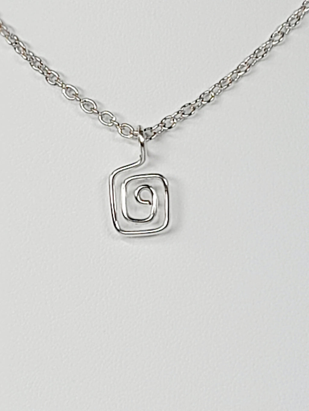 Elegant Handmade Tiny Silver Square Spiral Pendant Necklace, Lightweight & Gift‑Ready