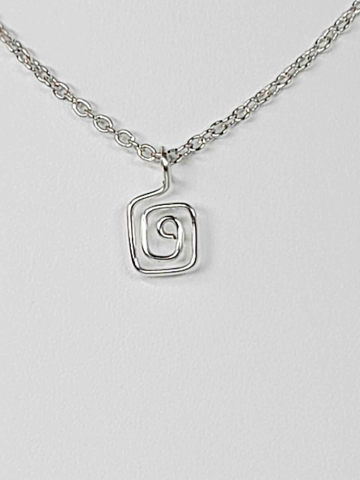 Elegant Handmade Tiny Silver Square Spiral Pendant Necklace, Lightweight & Gift‑Ready