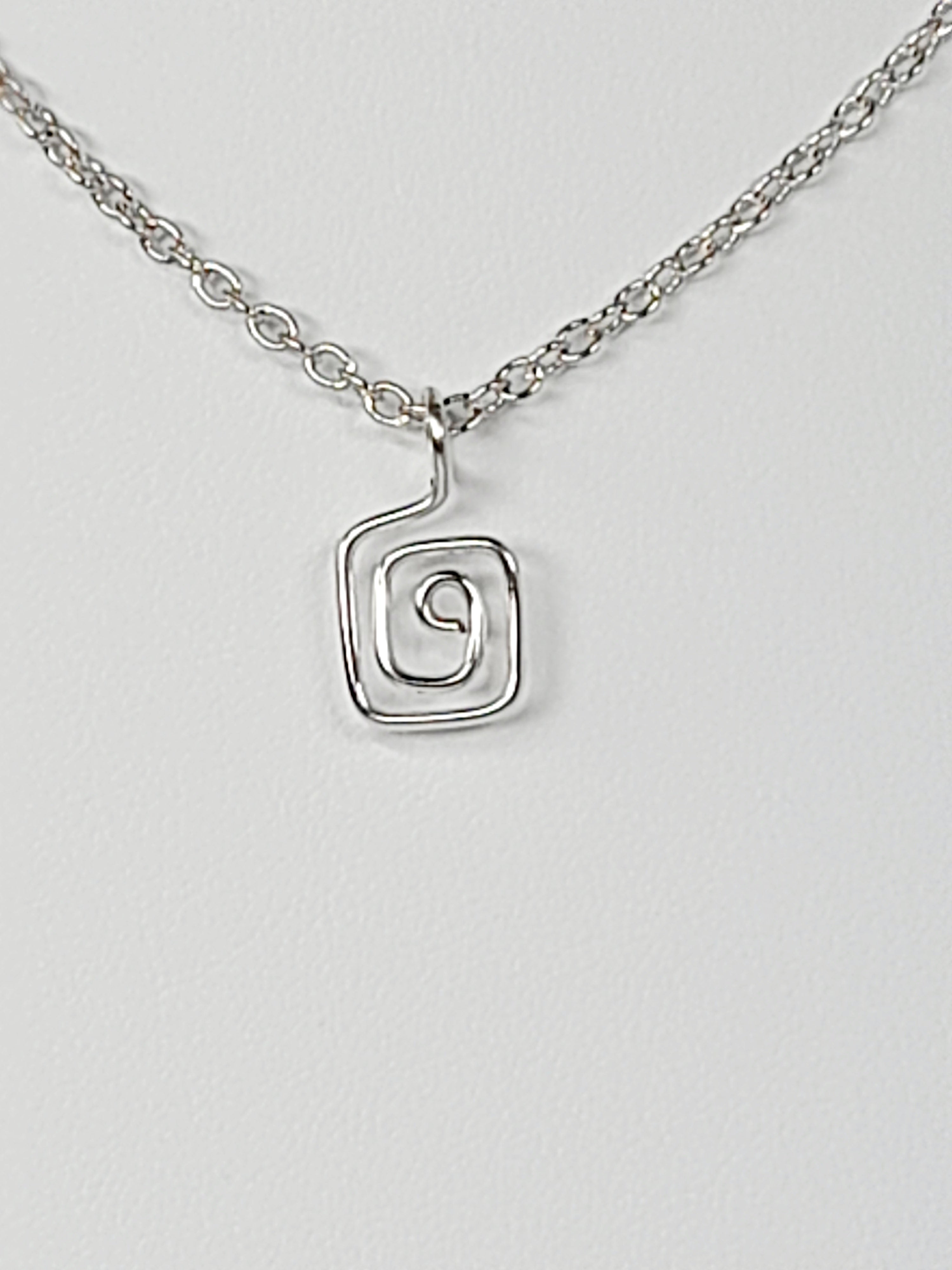 Elegant Handmade Tiny Silver Square Spiral Pendant Necklace, Lightweight & Gift‑Ready