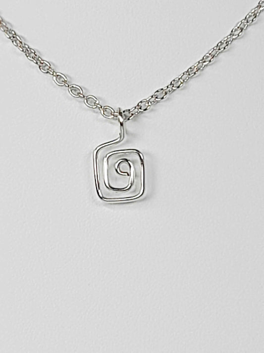 Elegant Handmade Tiny Silver Square Spiral Pendant Necklace, Lightweight & Gift‑Ready