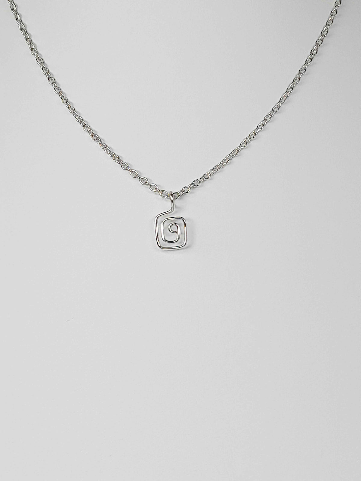 Elegant Handmade Tiny Silver Square Spiral Pendant Necklace, Lightweight & Gift‑Ready