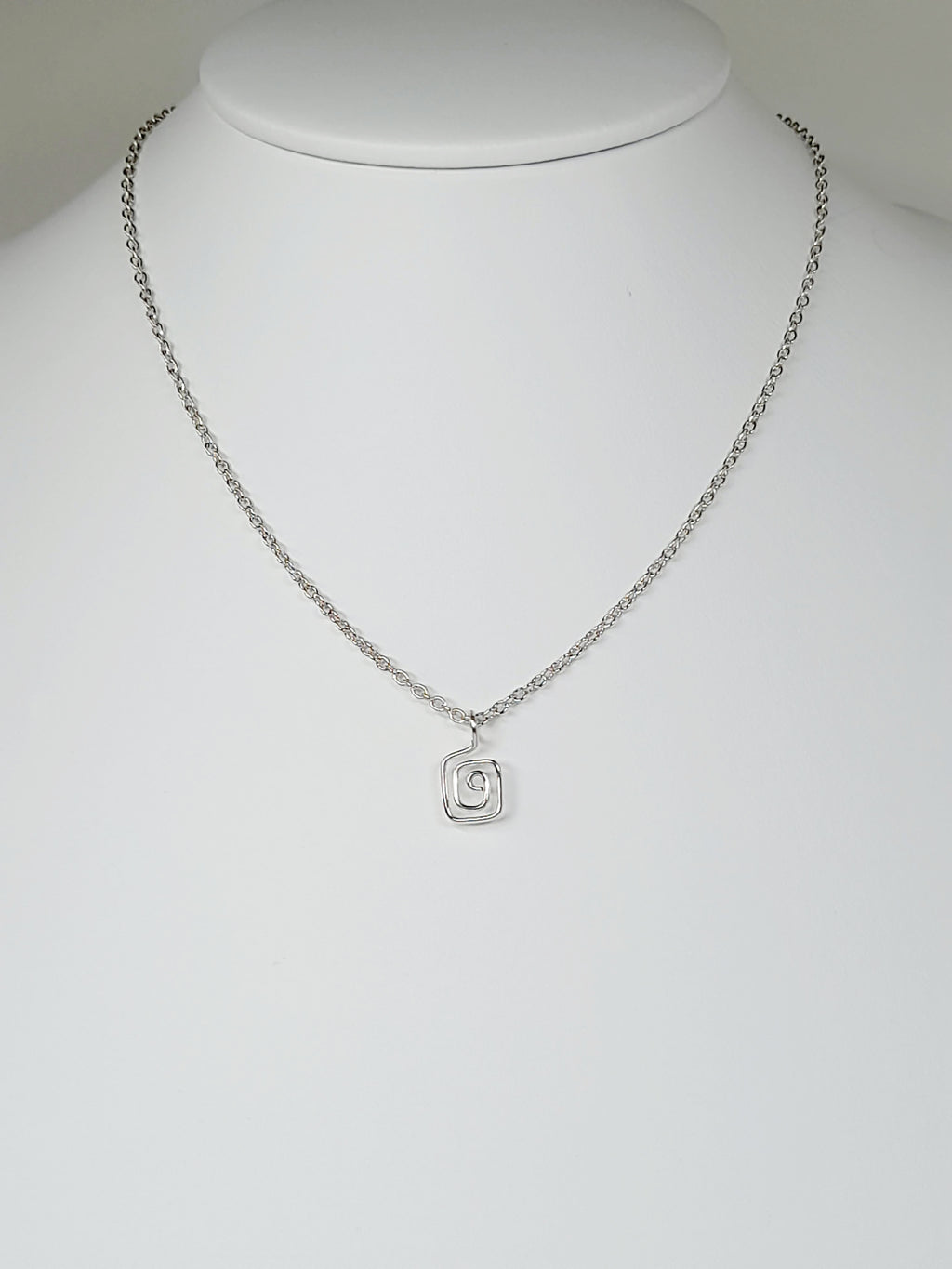 Elegant Handmade Tiny Silver Square Spiral Pendant Necklace, Lightweight & Gift‑Ready
