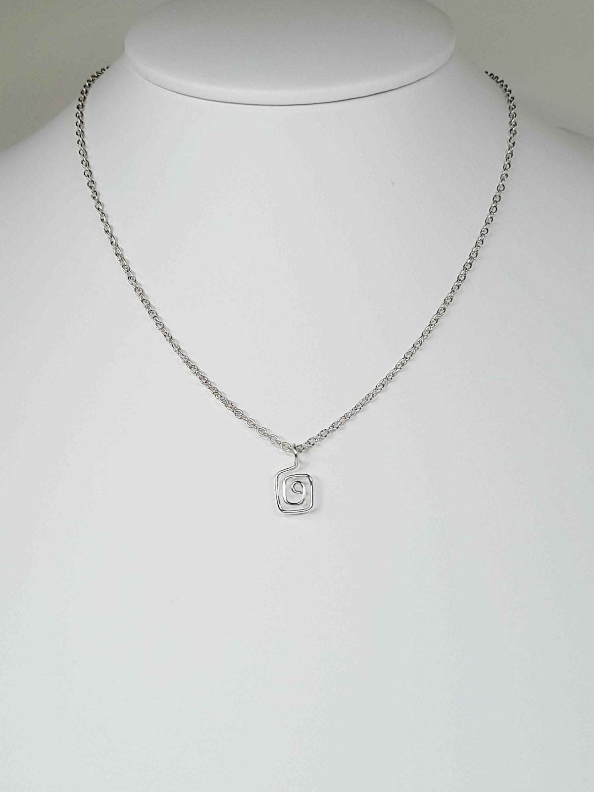 Elegant Handmade Tiny Silver Square Spiral Pendant Necklace, Lightweight & Gift‑Ready