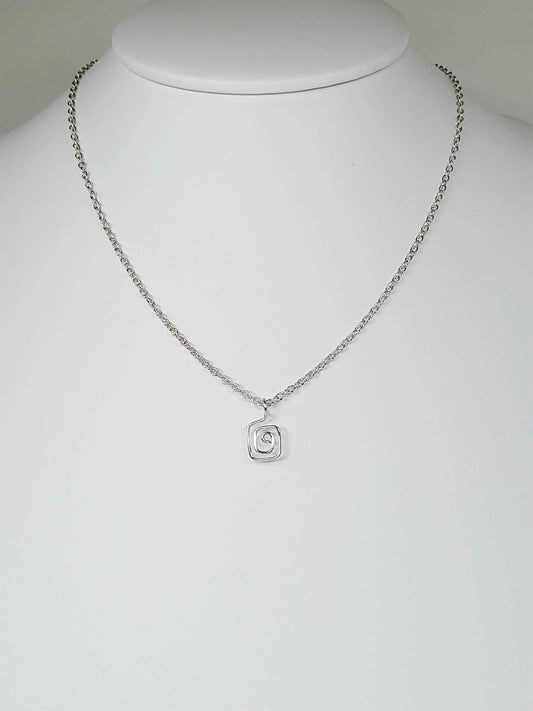 Elegant Handmade Tiny Silver Square Spiral Pendant Necklace, Lightweight & Gift‑Ready