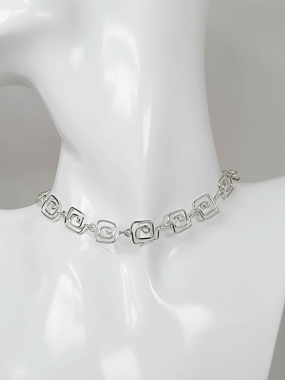 Dainty Super Swirly Silver Square Spiral Choker Necklace