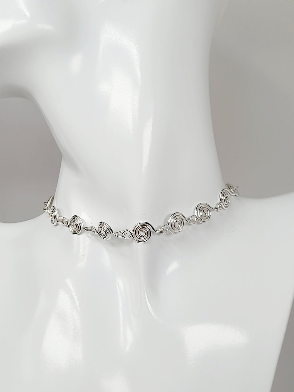 Dainty Super Swirly Silver Spiral Choker Necklace