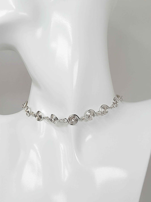 Dainty Super Swirly Silver Spiral Choker Necklace