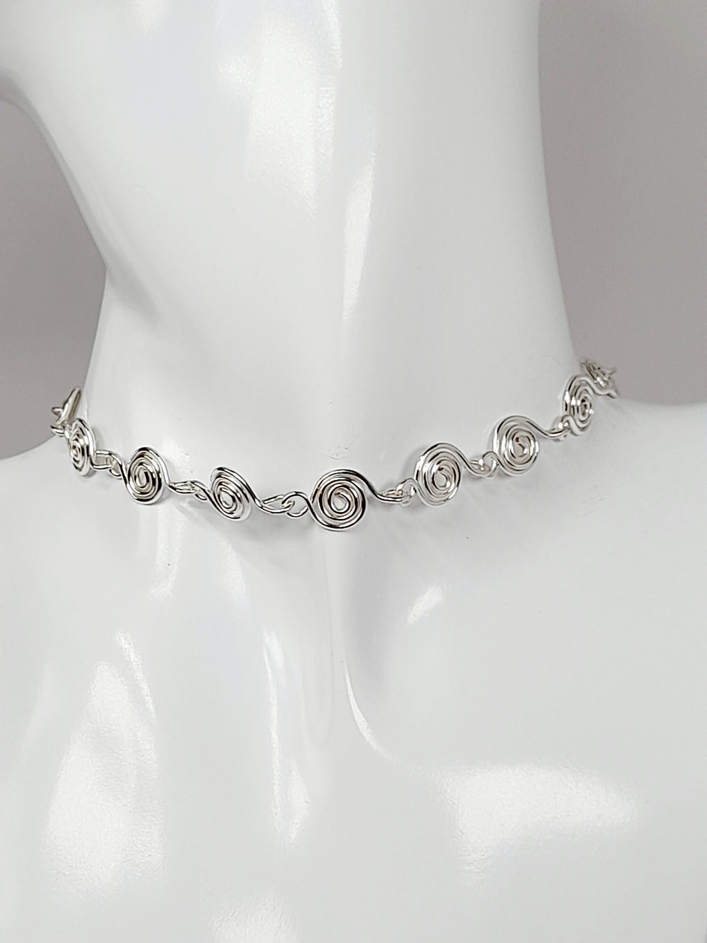 Dainty Super Swirly Silver Spiral Choker Necklace