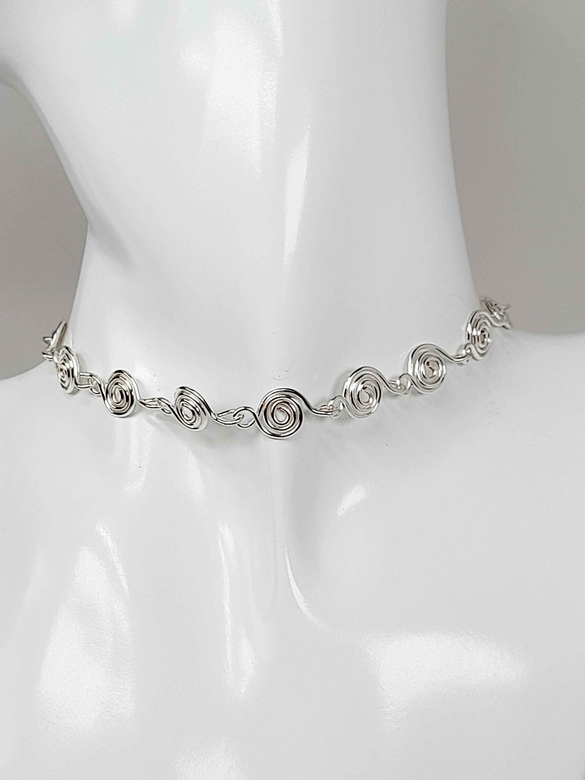 Dainty Super Swirly Silver Spiral Choker Necklace