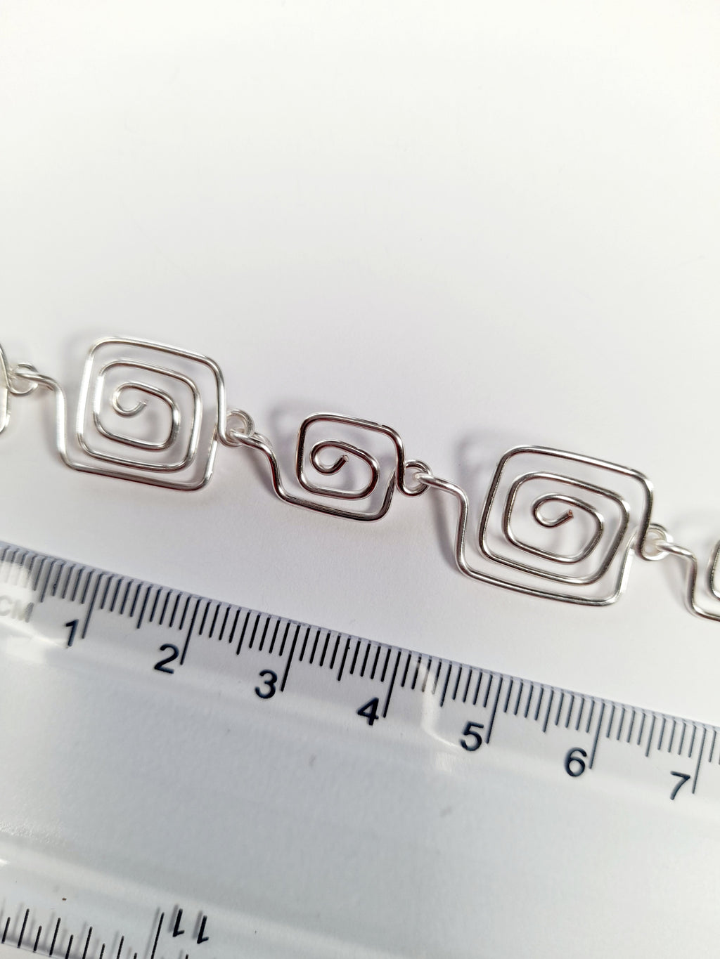 Handmade Silver Square Spiral Necklace, Elegant Swirly Lightweight Statement Jewellery