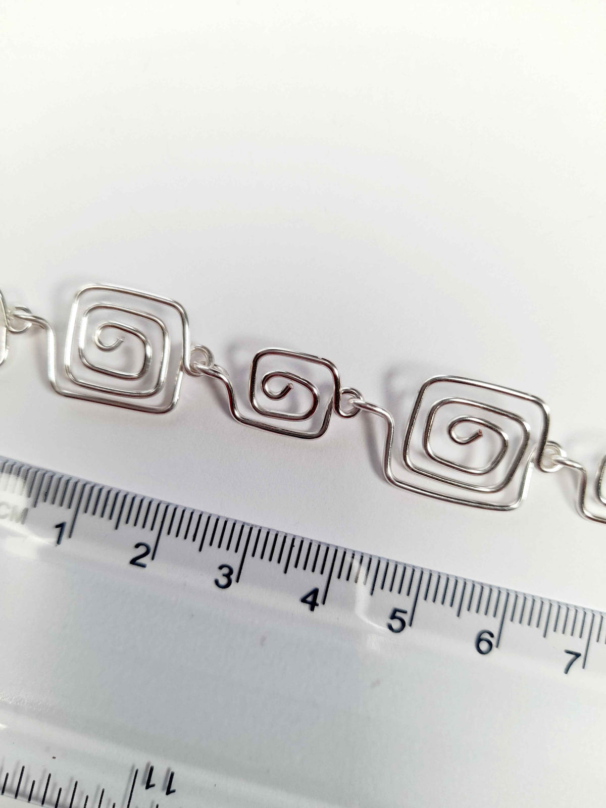 Handmade Silver Square Spiral Necklace, Elegant Swirly Lightweight Statement Jewellery