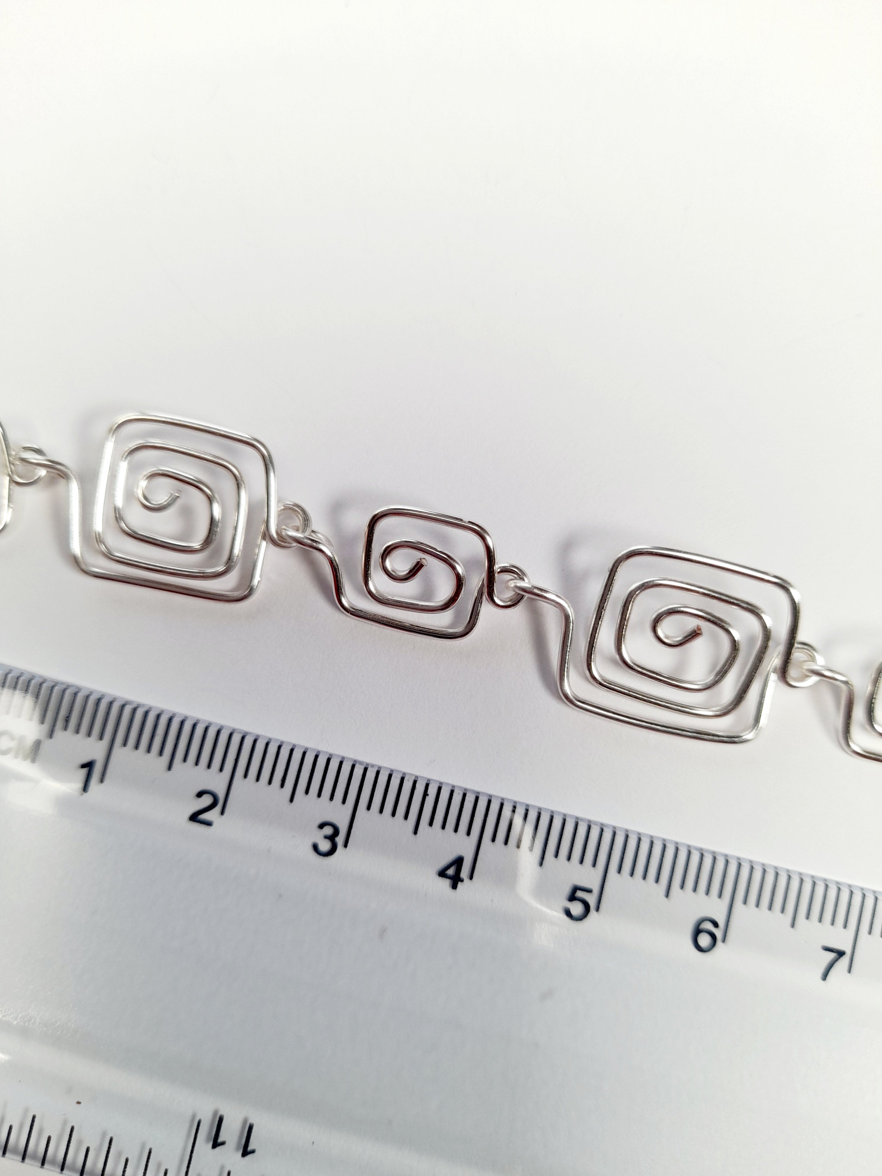 Handmade Silver Square Spiral Necklace, Elegant Swirly Lightweight Statement Jewellery
