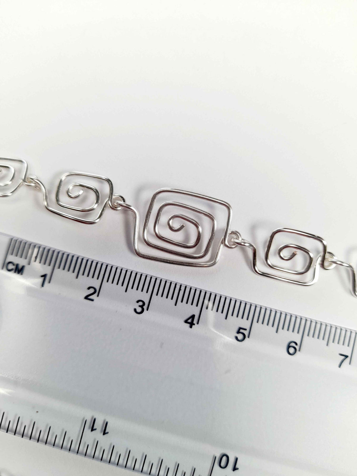 Handmade Silver Square Spiral Necklace, Elegant Swirly Lightweight Statement Jewellery