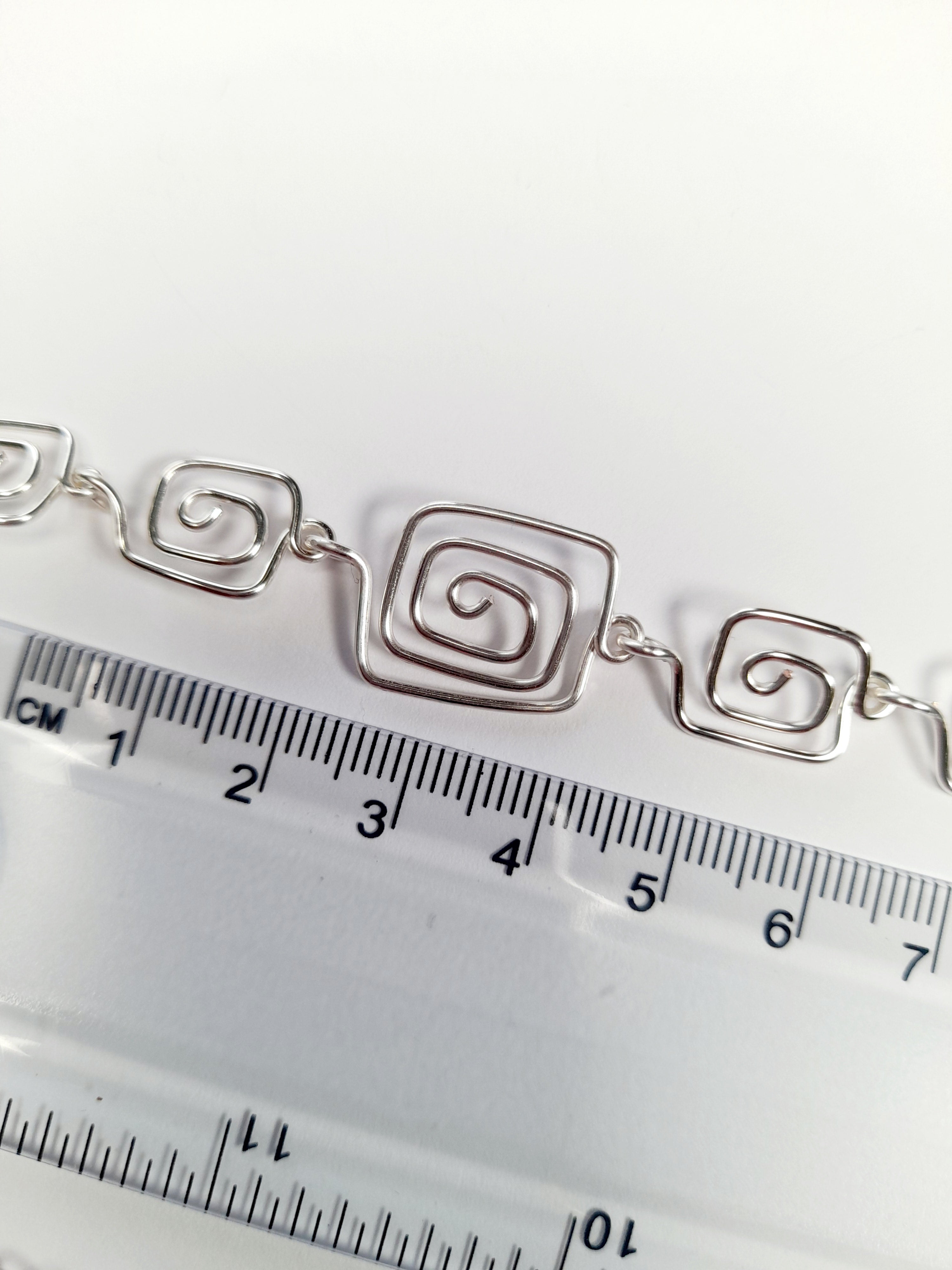 Handmade Silver Square Spiral Necklace, Elegant Swirly Lightweight Statement Jewellery