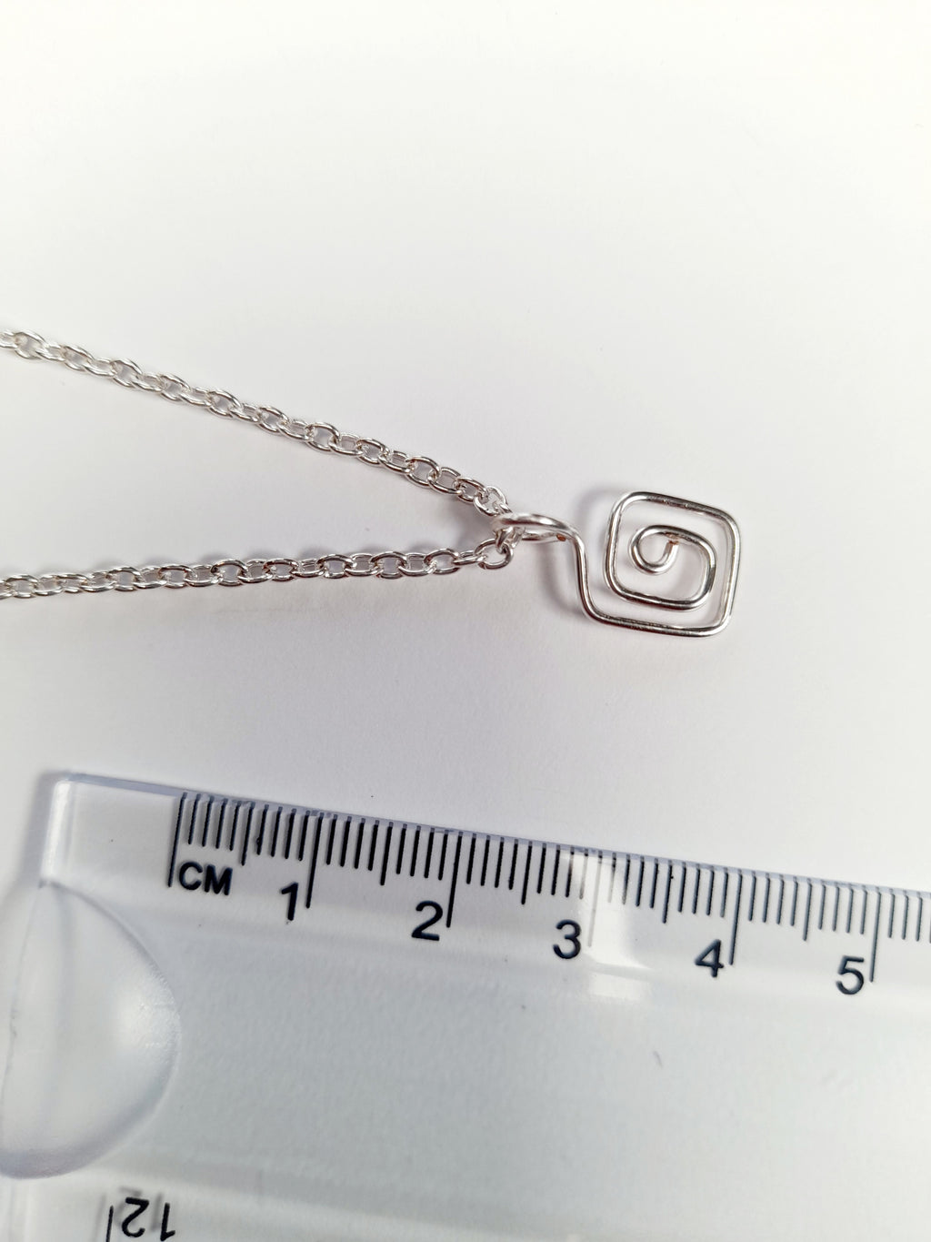 Elegant Handmade Tiny Silver Square Spiral Pendant Necklace, Lightweight & Gift‑Ready