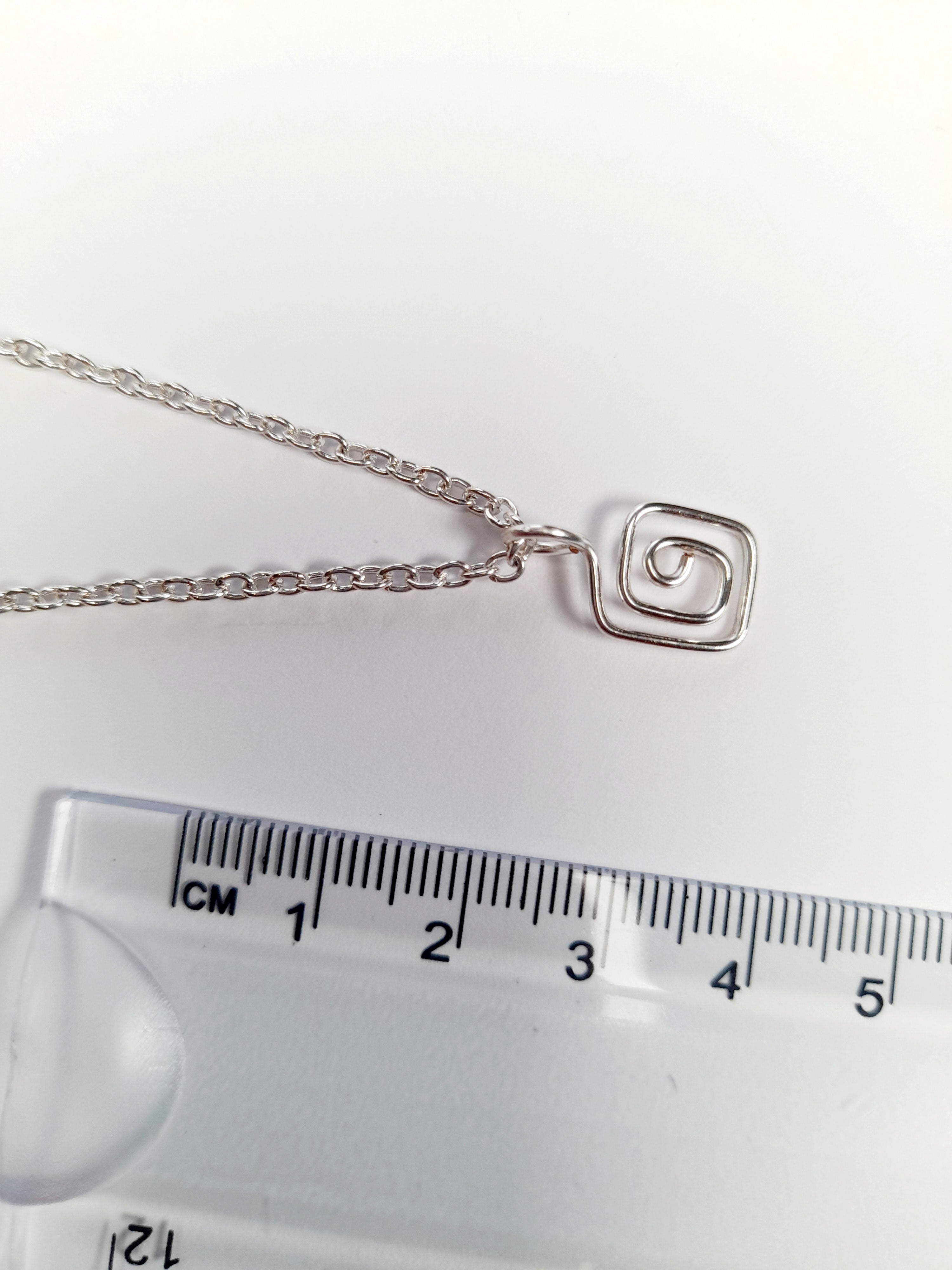 Elegant Handmade Tiny Silver Square Spiral Pendant Necklace, Lightweight & Gift‑Ready