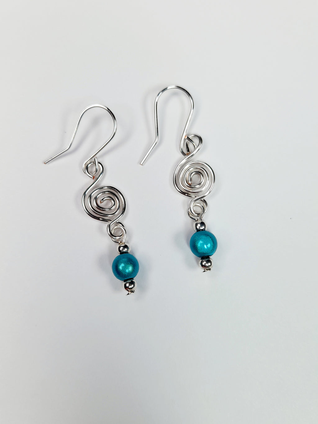 Dainty Silver & Turquoise Spiral Earrings, Handmade, Lightweight & Pretty