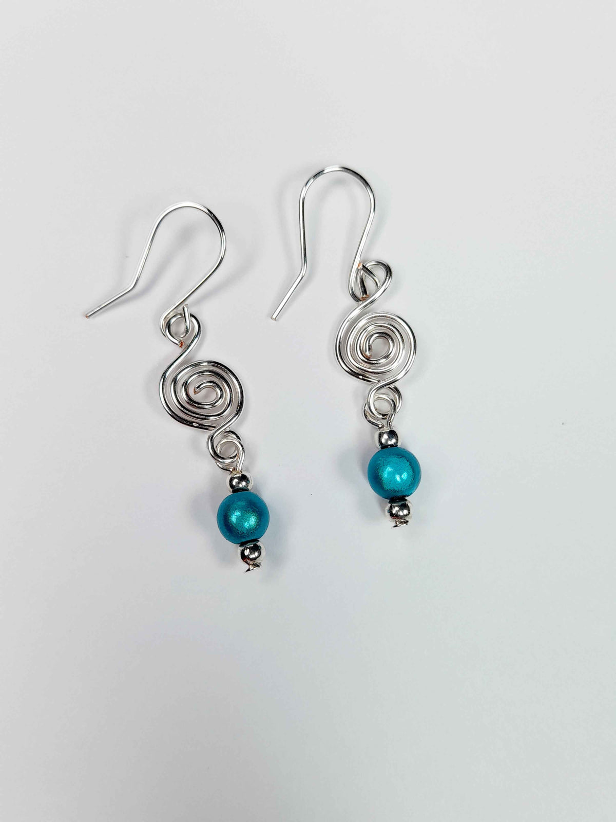 Dainty Silver & Turquoise Spiral Earrings, Handmade, Lightweight & Pretty