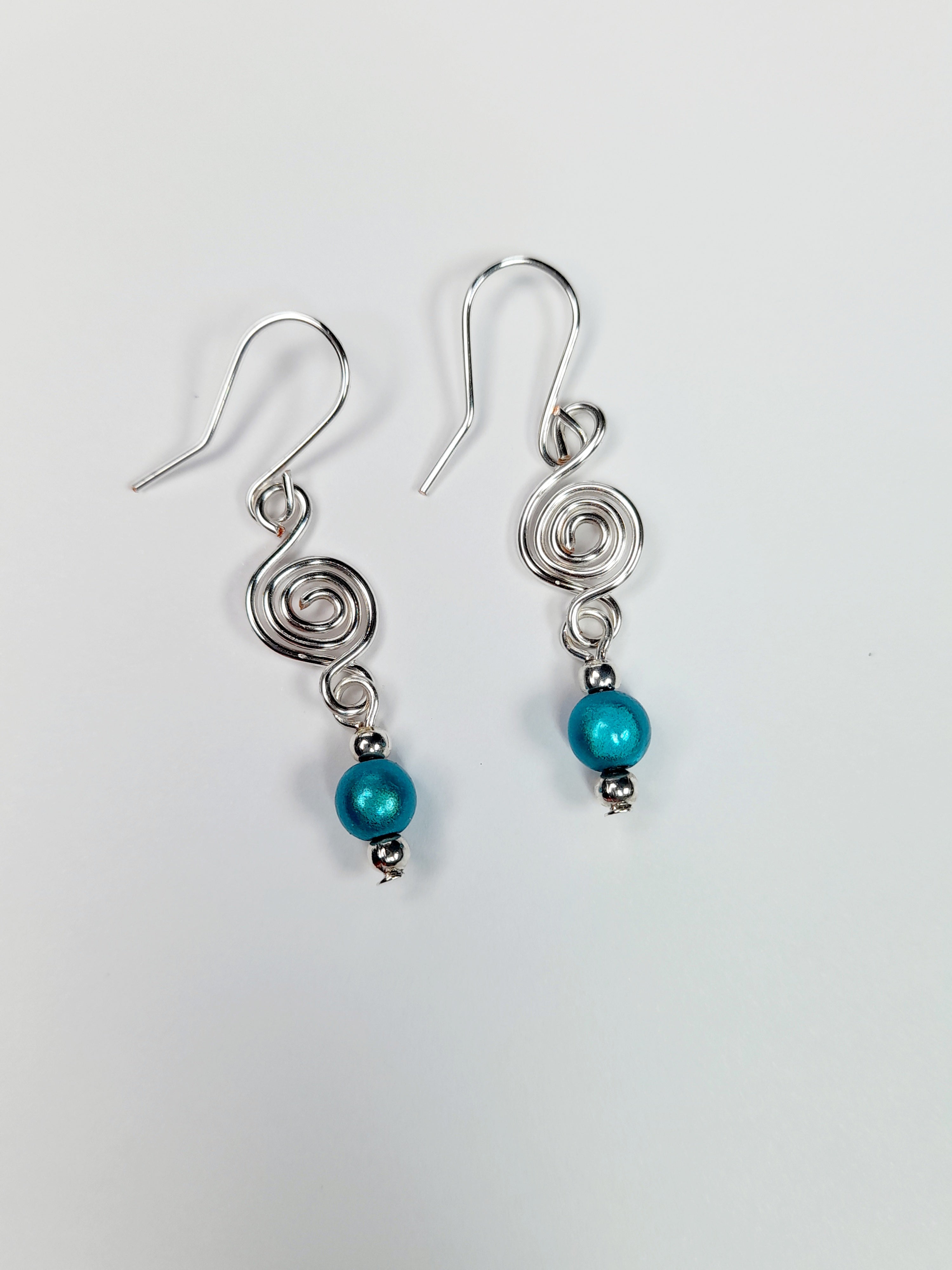 Dainty Silver & Turquoise Spiral Earrings, Handmade, Lightweight & Pretty
