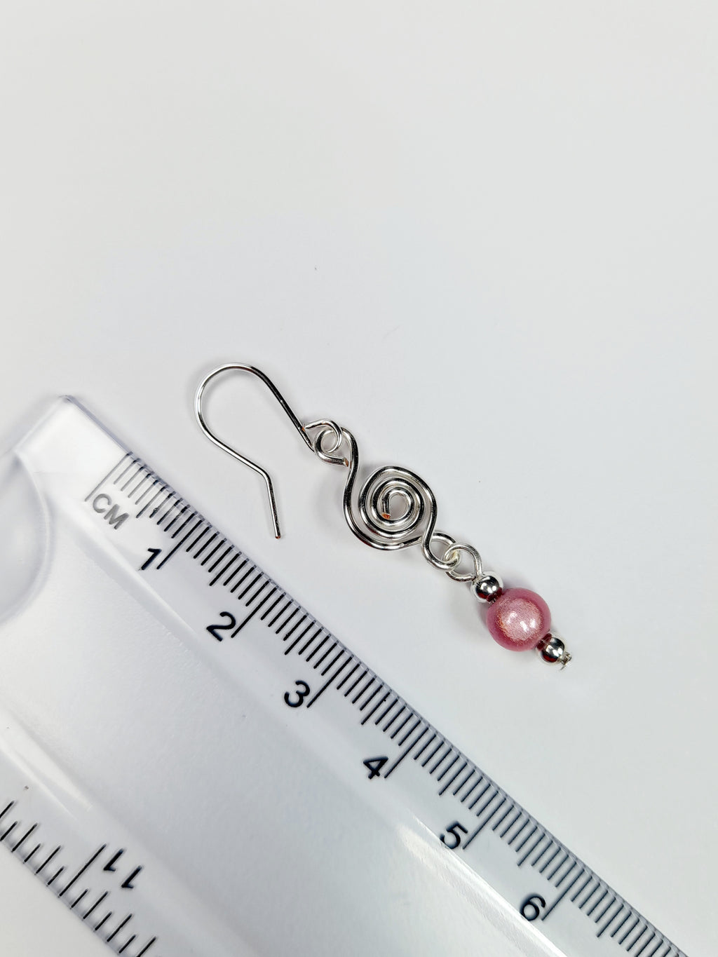 Dainty Silver & Pale Pink Spiral Earrings, Handmade, Lightweight & Pretty
