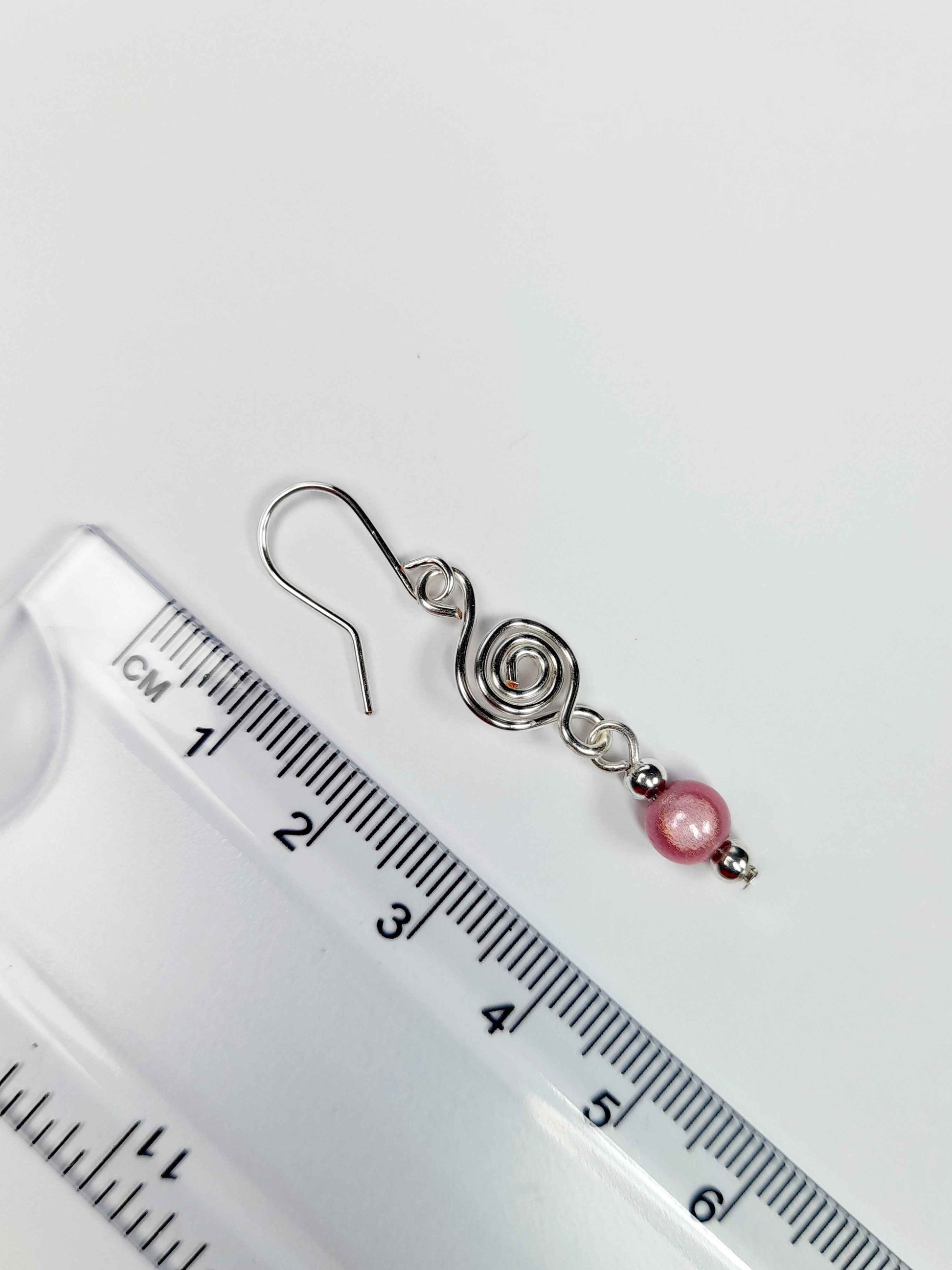 Dainty Silver & Pale Pink Spiral Earrings, Handmade, Lightweight & Pretty