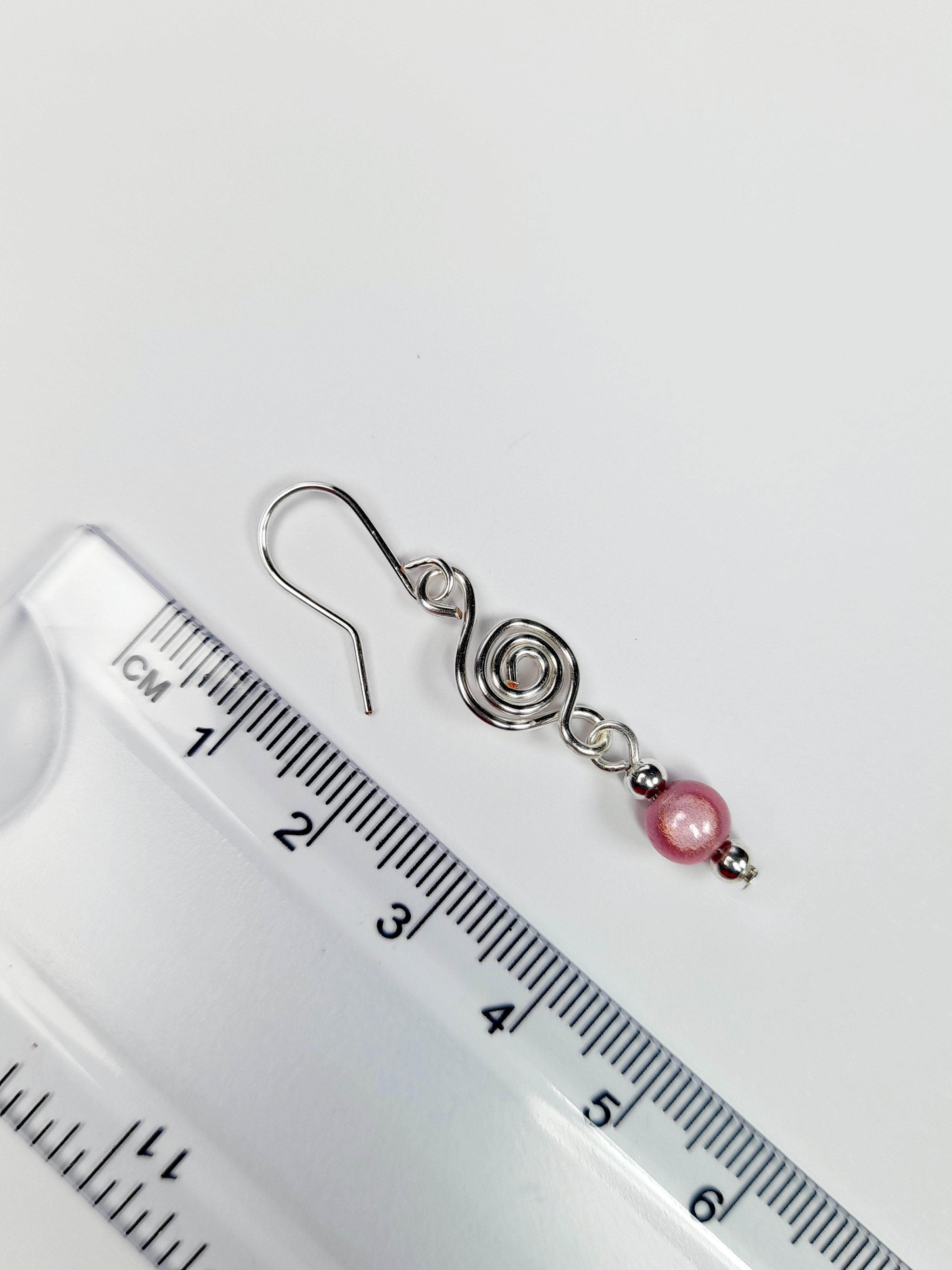 Dainty Silver & Pale Pink Spiral Earrings, Handmade, Lightweight & Pretty