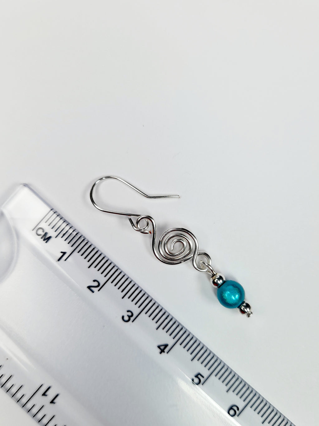 Dainty Silver & Turquoise Spiral Earrings, Handmade, Lightweight & Pretty