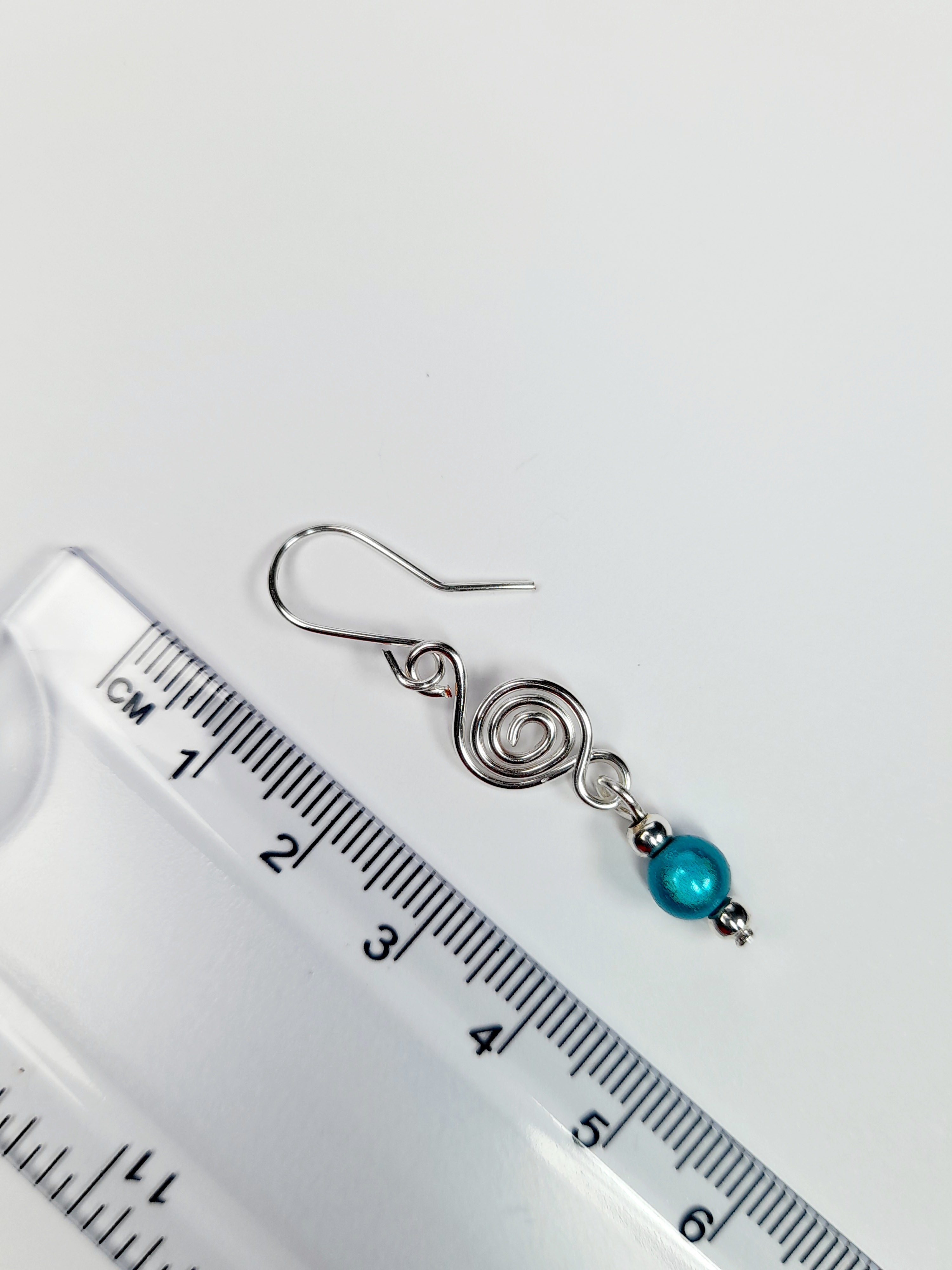Dainty Silver & Turquoise Spiral Earrings, Handmade, Lightweight & Pretty