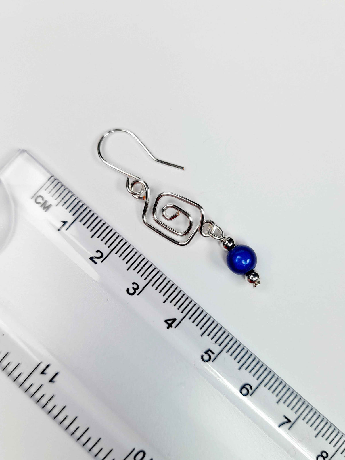 Dainty Silver & Blue Square Spiral Earrings, Handmade, Lightweight & Pretty