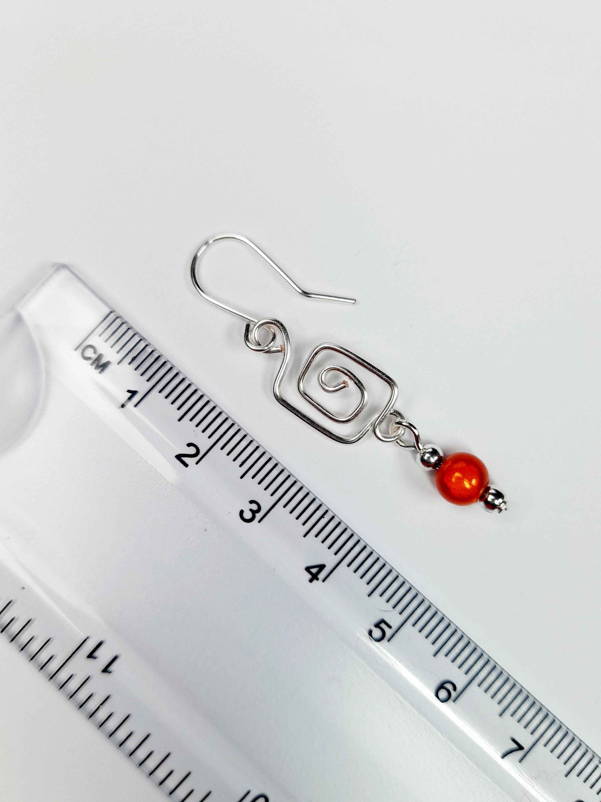 Dainty Silver & Orange Square Spiral Earrings, Handmade, Lightweight & Pretty