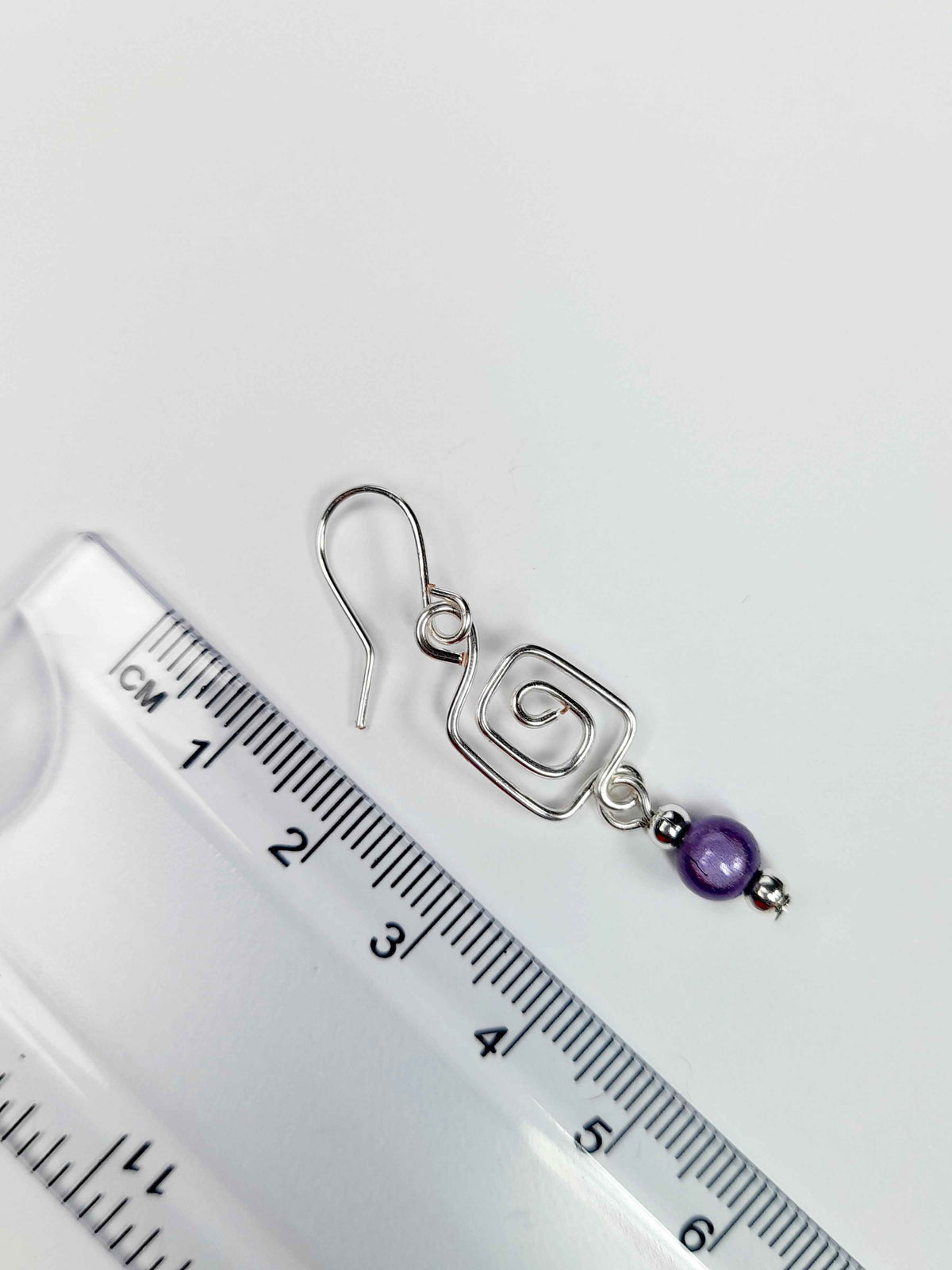 Dainty Silver & Lilac Square Spiral Earrings, Handmade, Lightweight & Pretty