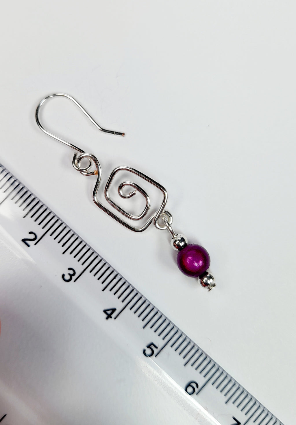 Dainty Silver & Purple Square Spiral Earrings, Handmade, Lightweight & Pretty