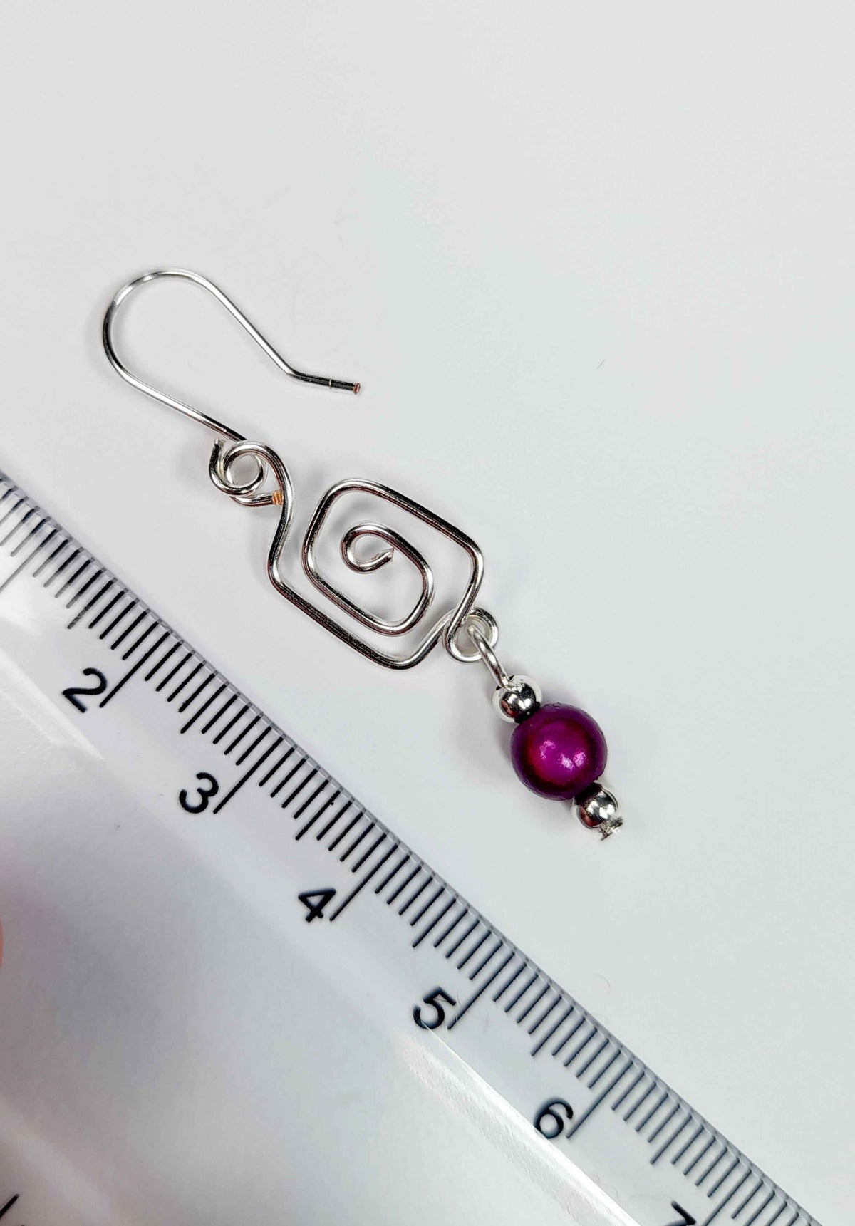 Dainty Silver & Purple Square Spiral Earrings, Handmade, Lightweight & Pretty