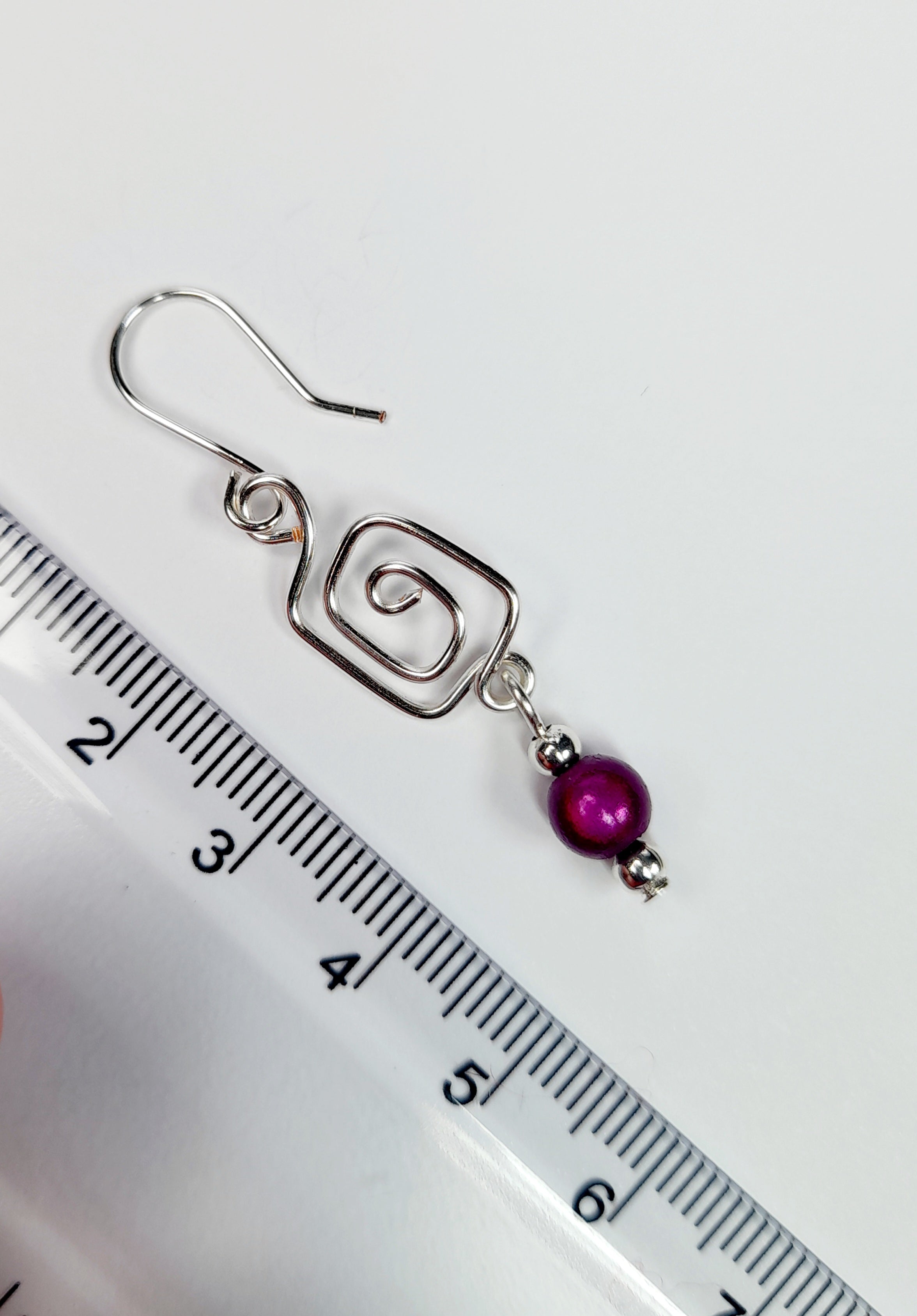 Dainty Silver & Purple Square Spiral Earrings, Handmade, Lightweight & Pretty