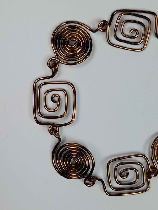 Super Swirly Bronze Round & Square Spiral Bracelet