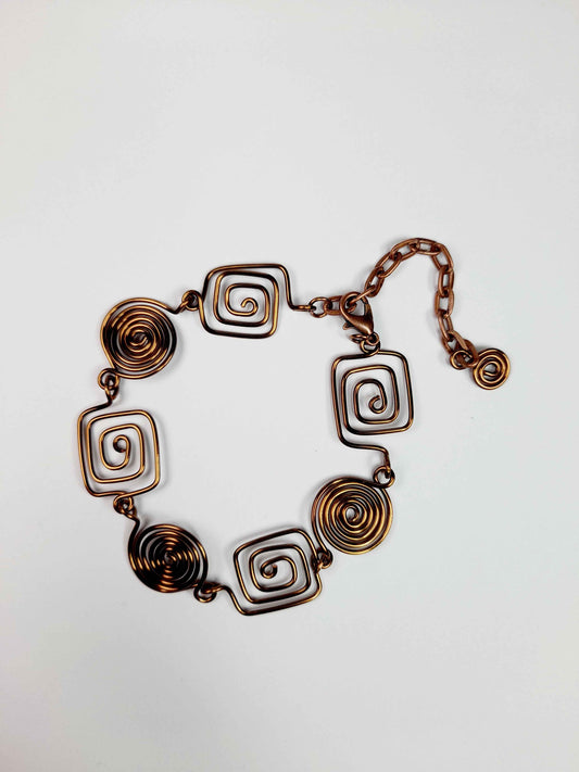 Super Swirly Bronze Round & Square Spiral Bracelet