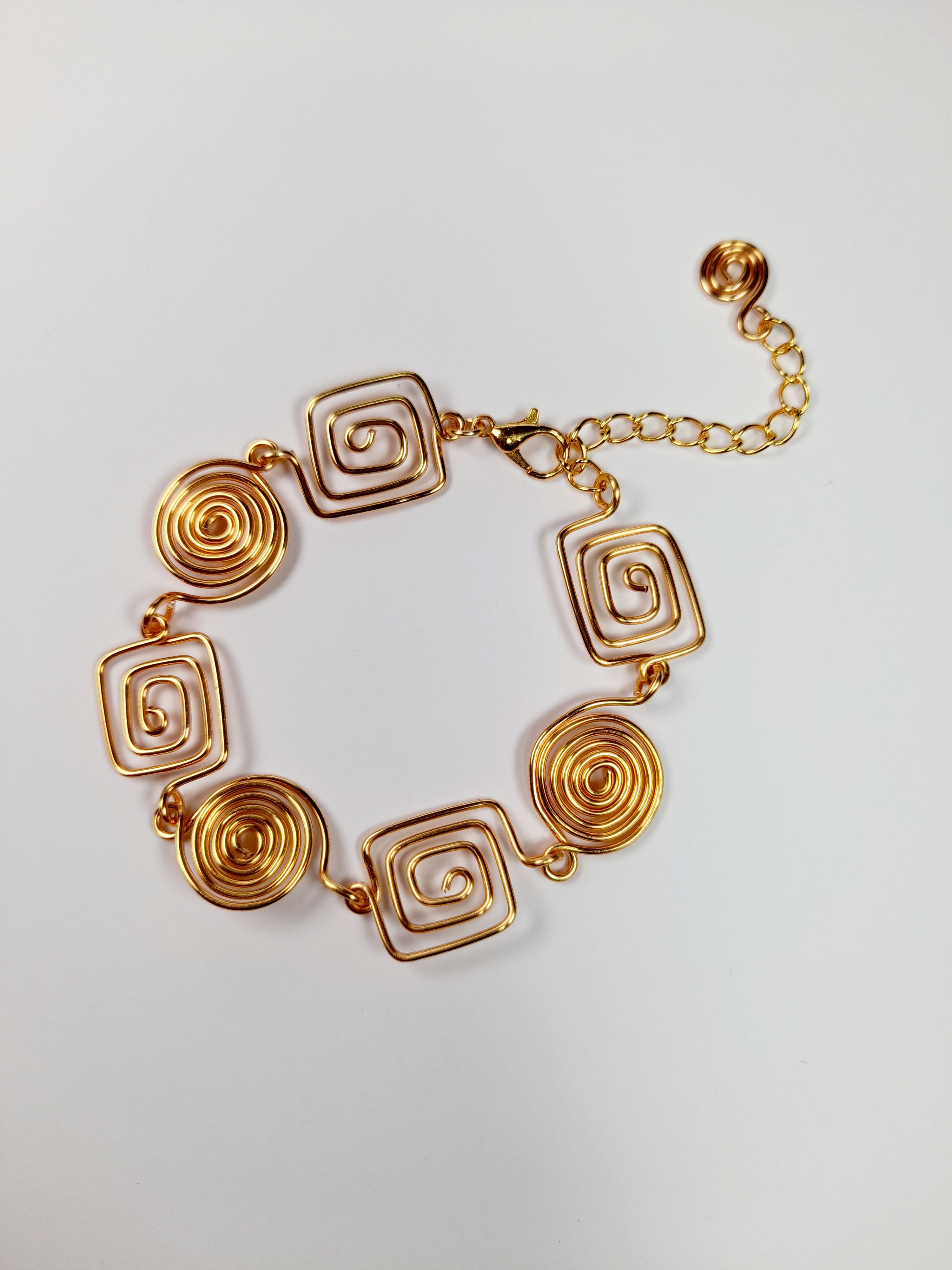 Super Swirly Gold Round & Square Spiral Bracelet