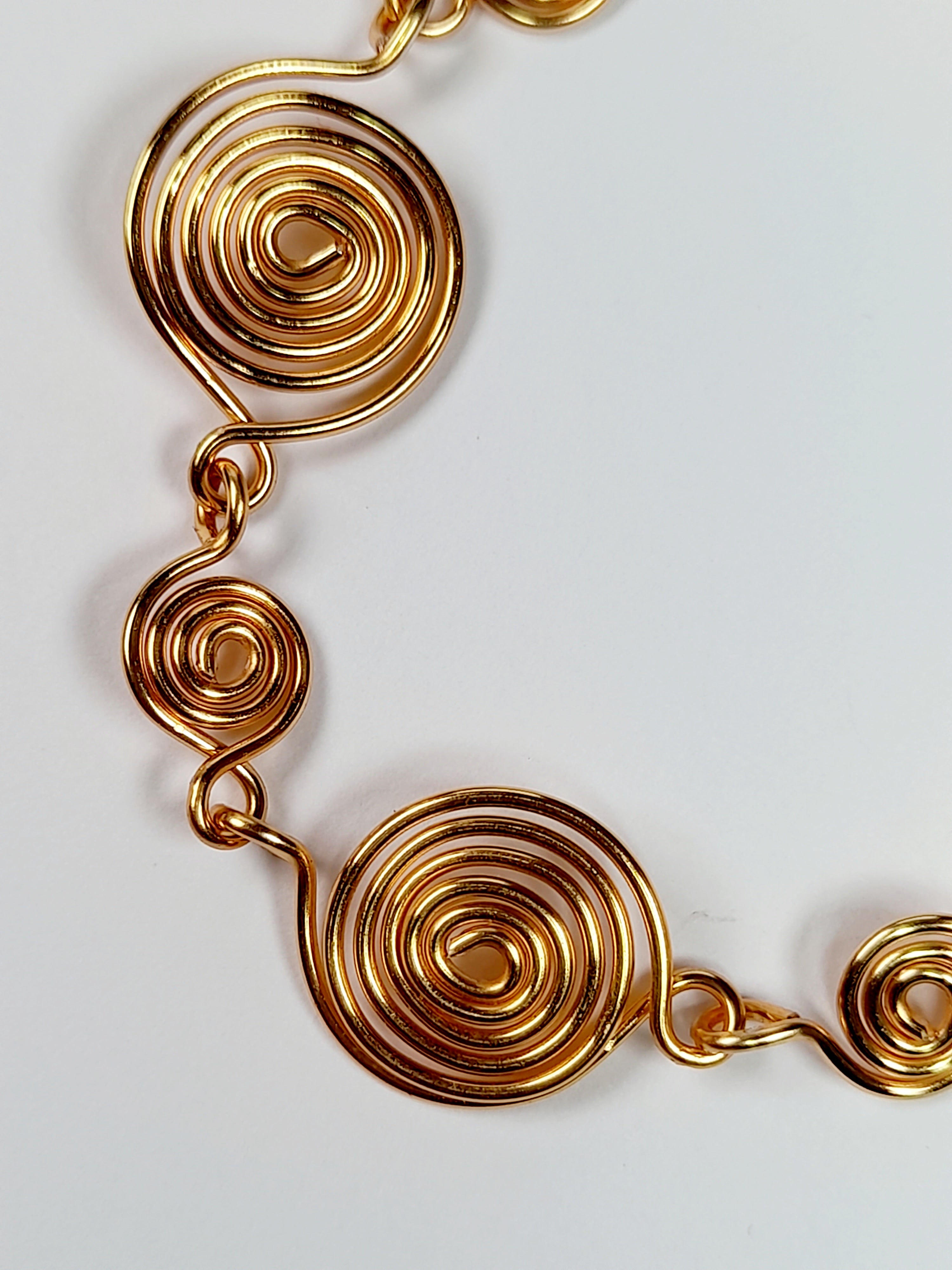 Handmade Gold Spiral Bracelet, Elegant Swirly Statement Bracelet