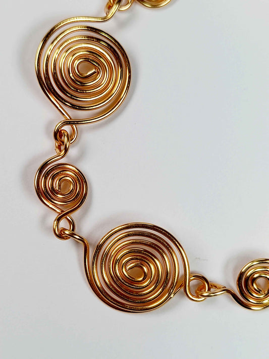Handmade Gold Spiral Bracelet, Elegant Swirly Statement Bracelet