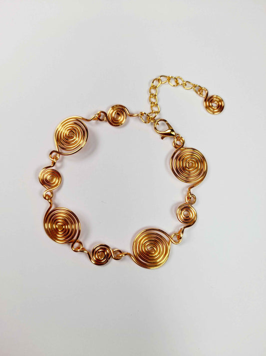 Handmade Gold Spiral Bracelet, Elegant Swirly Statement Bracelet