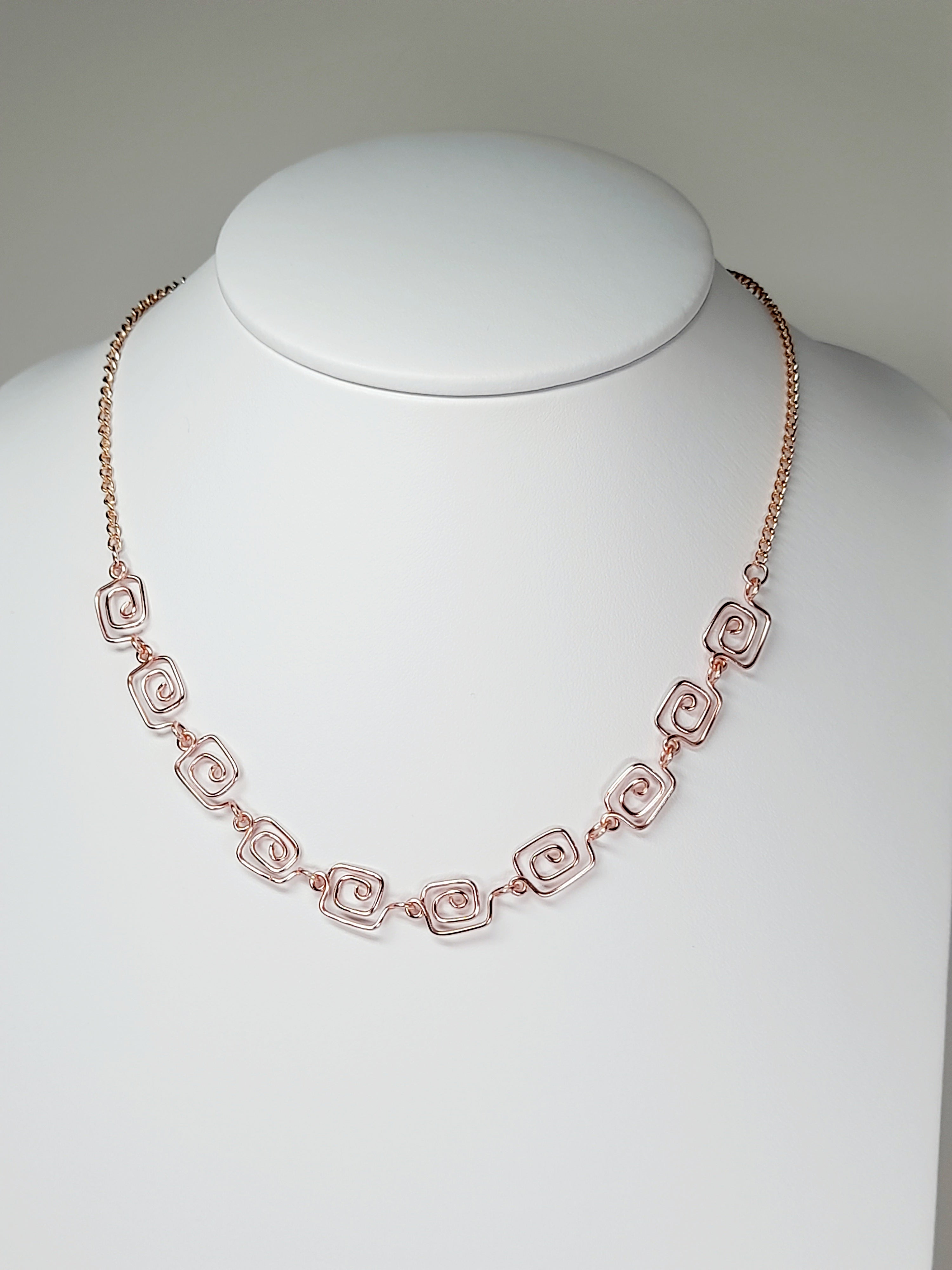 Dainty Super Swirly Rose Gold Square Spiral Necklace