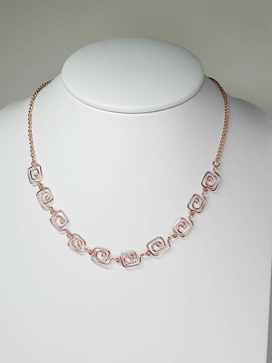 Dainty Super Swirly Rose Gold Square Spiral Necklace