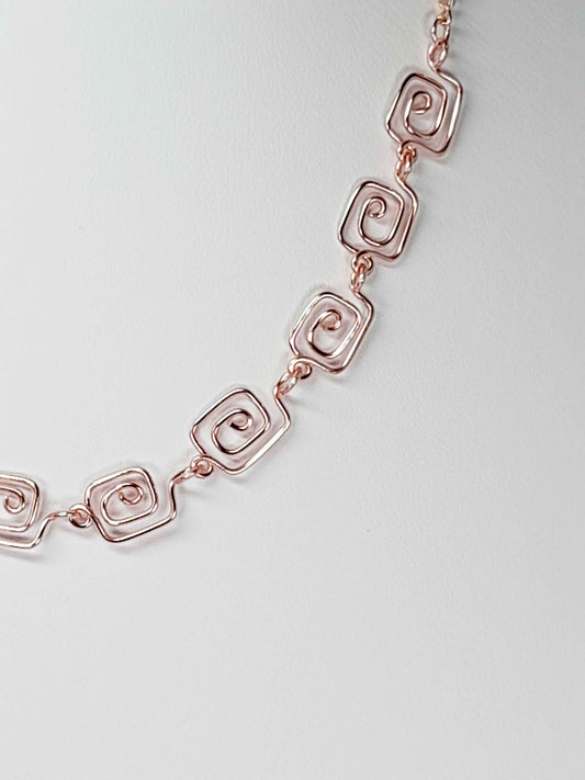 Dainty Super Swirly Rose Gold Square Spiral Necklace
