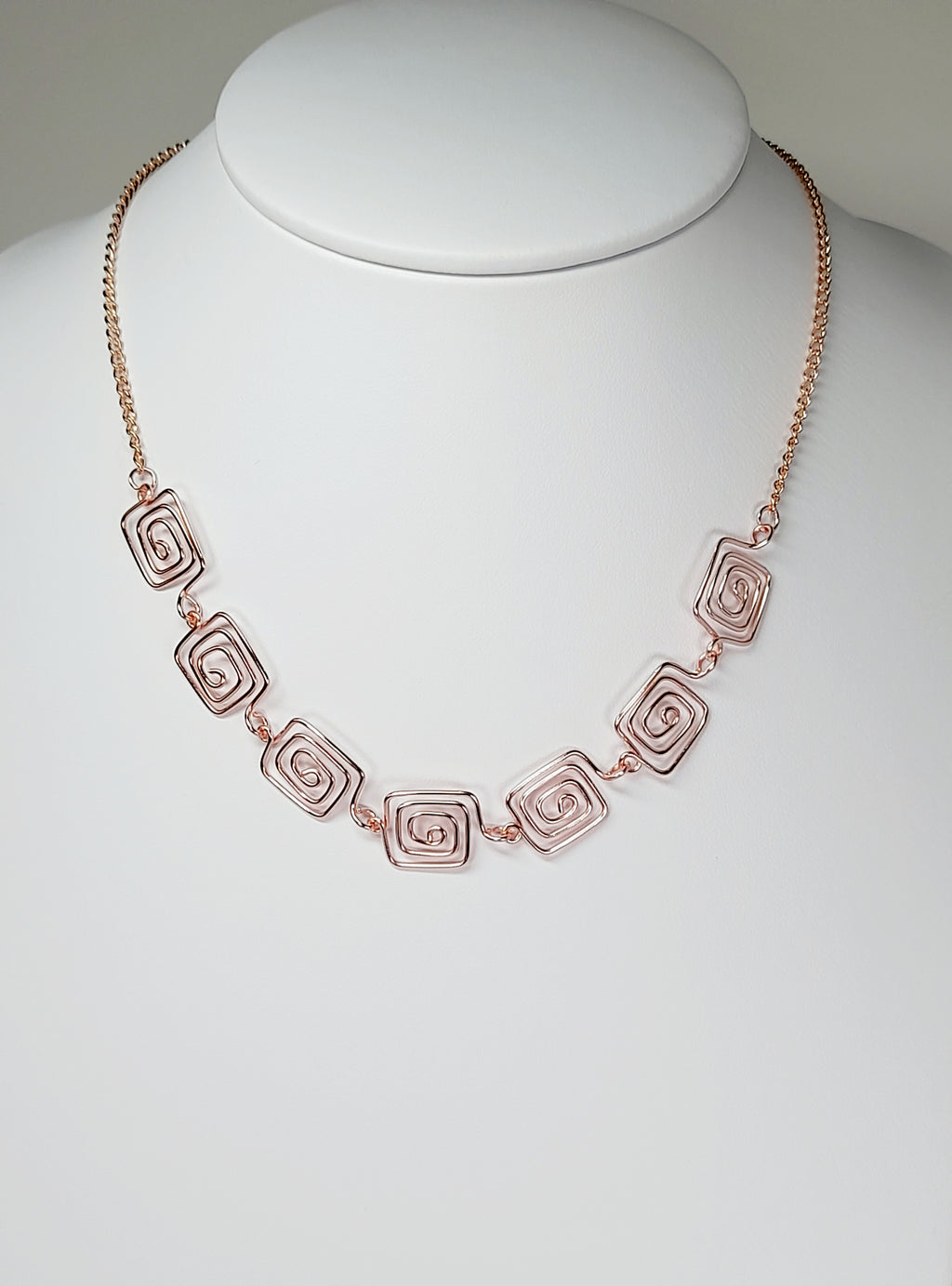 Super Swirly Rose Gold Square Spiral Necklace