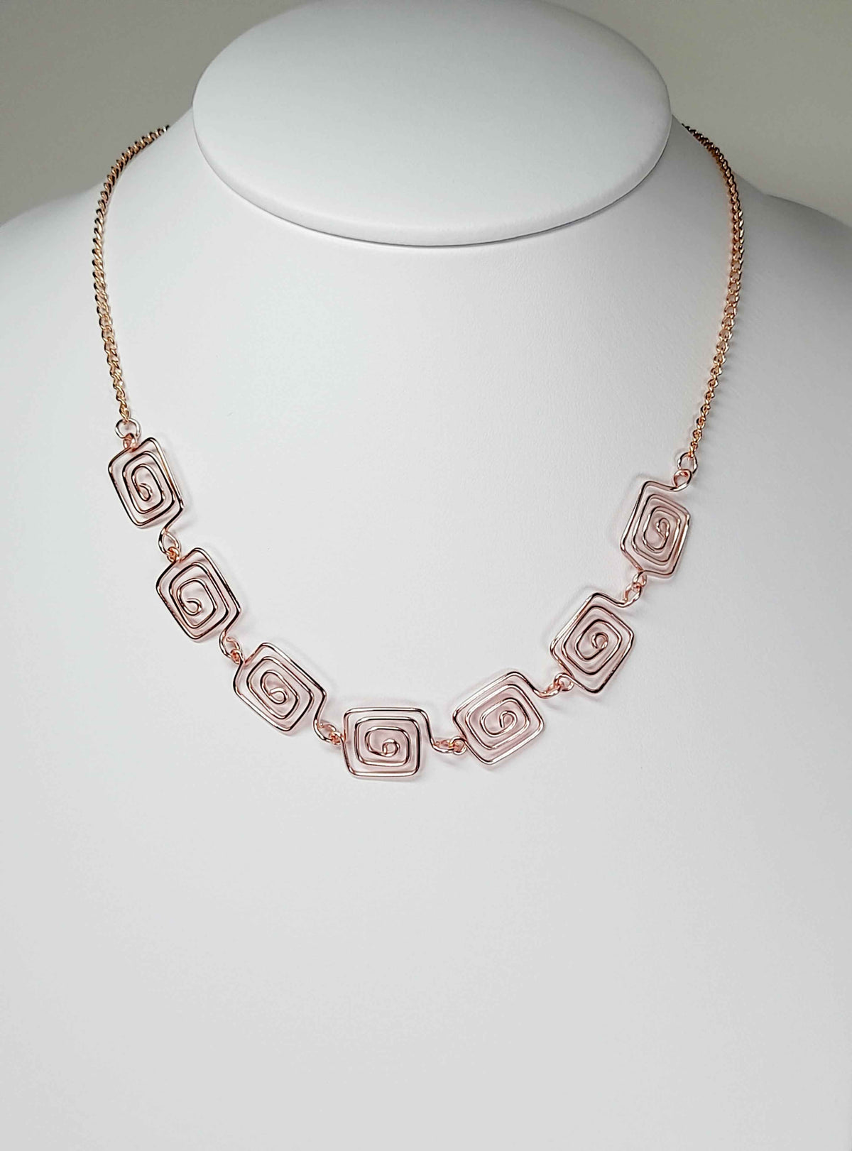Super Swirly Rose Gold Square Spiral Necklace