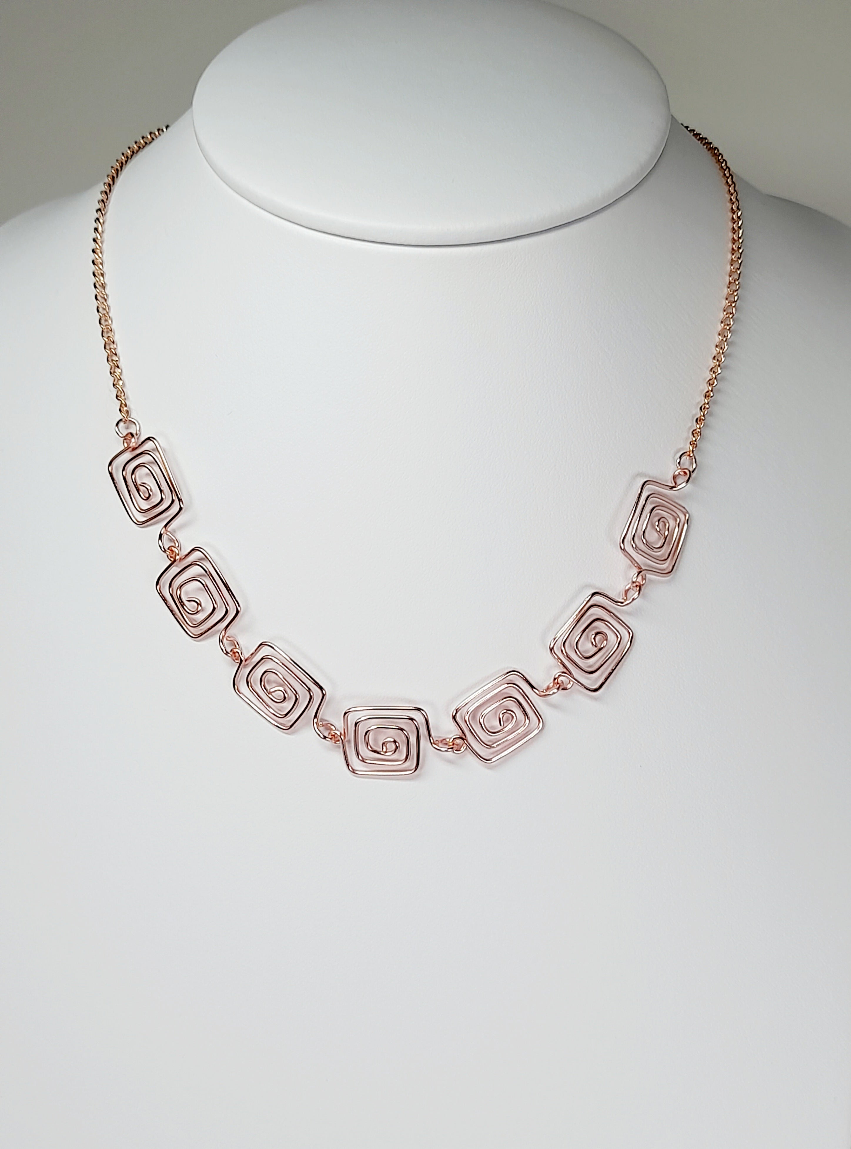 Super Swirly Rose Gold Square Spiral Necklace
