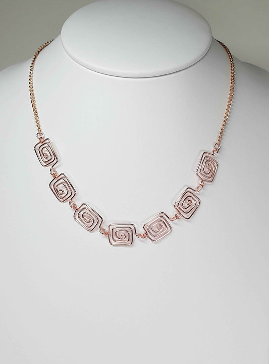 Super Swirly Rose Gold Square Spiral Necklace