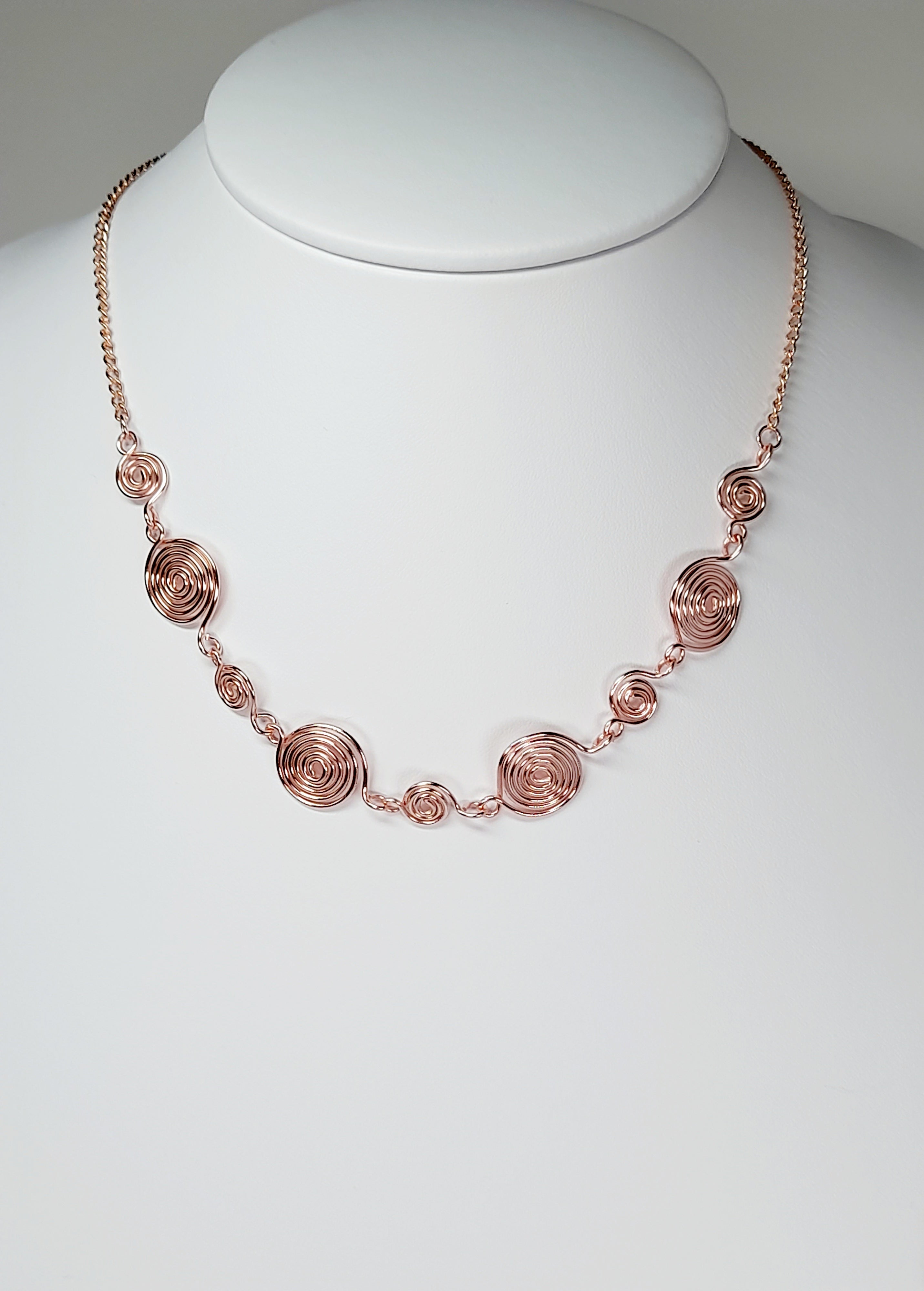 Handmade Rose Gold Spiral Necklace, Elegant Swirly Statement Necklace